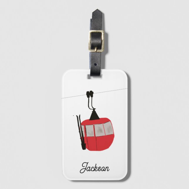 Étiquette À Bagage Retro Red Ski Gondola Lift Personnalisé (Devant Vertical)