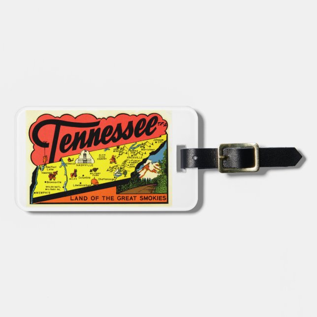 Étiquette À Bagage Retro Tennessee Artwork Salutations Great Smokies (Devant horizontal)