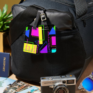 Étiquette À Bagage RETRO VINTAGE 80s COOL NEON GEOMETRIC 1980s IMPRIM