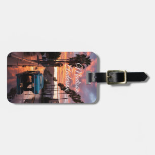 Étiquette À Bagage Retro Voiture & Palm Sunset Personnalisé