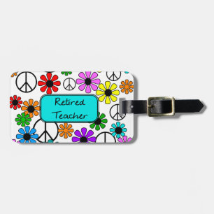 Étiquette À Bagage Rétros fleurs de professeur et signes de paix