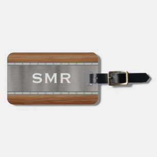 Étiquette À Bagage Revêtement en bois métallique Monogramme personnal