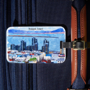 Étiquette À Bagage Reykjavík Islande Ville Vue aquarelle