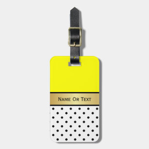 Étiquette À Bagage Ribbon jaune vif, Pois noirs blancs