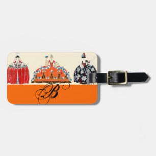 ÉTIQUETTE À BAGAGE ROCOCO LADY ART DÉCO MODE COSTUME MONOGRAMME