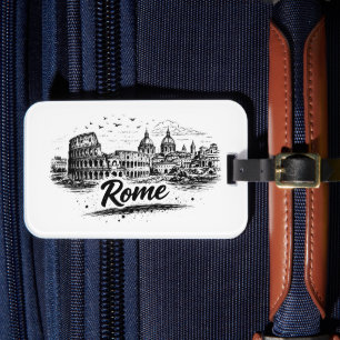 Étiquette À Bagage Rome Vintage Italie Paysage Urbain Dessin au Crayo