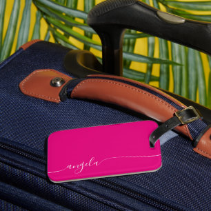 Étiquette À Bagage Rose Chaud Élégant Style Signature Glamour Nom