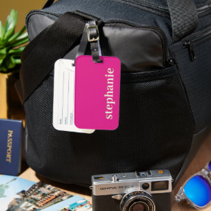 Étiquette À Bagage Rose chaud personnalisé simple et minimal