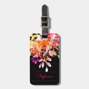 Étiquette À Bagage Rose clair, Aquarelle orange Floral