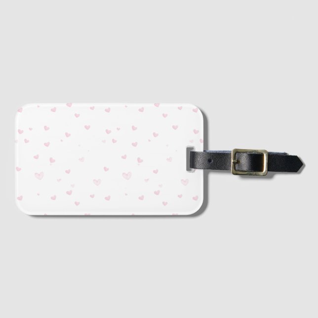 Étiquette À Bagage Rose Coeur Motif Fille Romantique Aquarelle (Devant Horizontal)