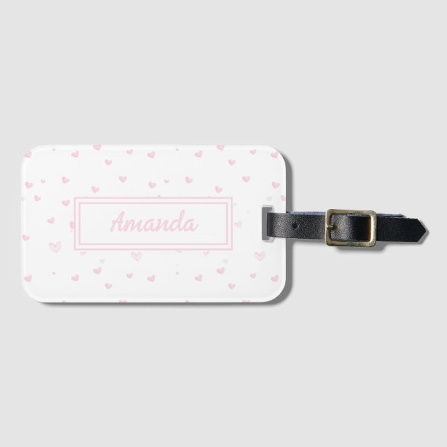 Étiquette À Bagage Rose Coeur Motif Fille Romantique Aquarelle (Devant Horizontal)