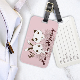 Étiquette À Bagage Rose Cute Kitten Bunny Animal Amis Filles Enfants