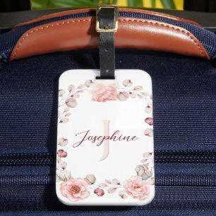 Étiquette À Bagage Rose d'aquarelle Wreath personnalisée   BLANCHE