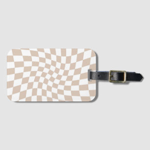 Étiquette À Bagage Rose de sable rose pastel  rétro en damier Warboar