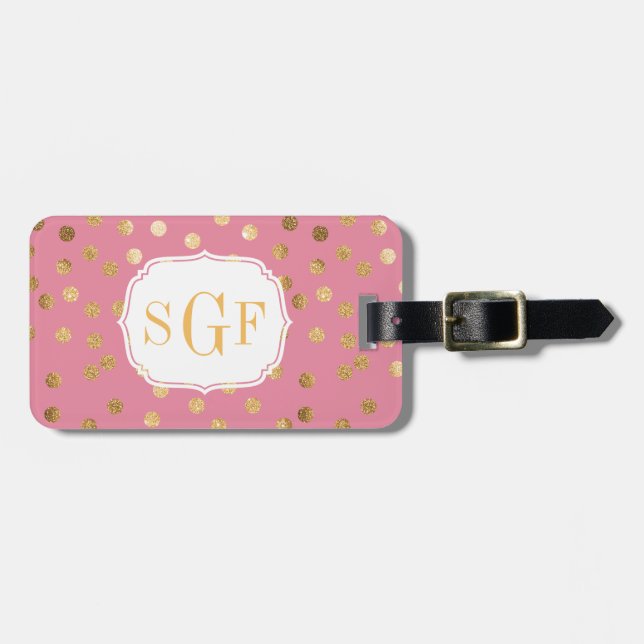 Étiquette À Bagage Rose de sucrerie et monogramme de points de ville (Devant horizontal)