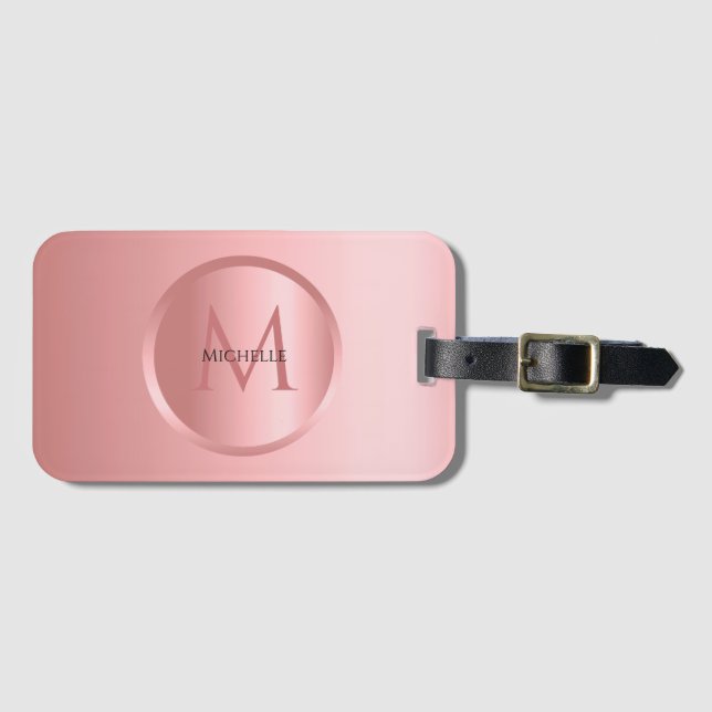 Étiquette À Bagage Rose élégant Gold Girly Monogram Modèle tendance (Devant Horizontal)