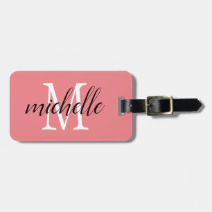 Étiquette À Bagage Rose et blanc Monogramme moderne personnalisé