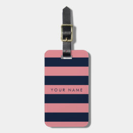 Étiquette À Bagage Rose et bleu marine barré personnalisé