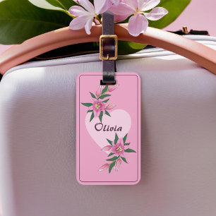 Étiquette À Bagage Rose Fleur Lily Coeur doux