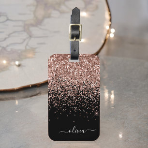 Étiquette À Bagage Rose Gold Blush Rose Noir Féminin Monogramme Paill