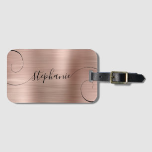 Étiquette À Bagage Rose Gold Feuille Élégante Nom Script Bouclé