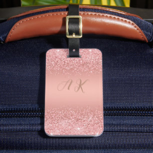 Étiquette À Bagage Rose Gold Luxe Élégant Monogramme à l'effet scinti
