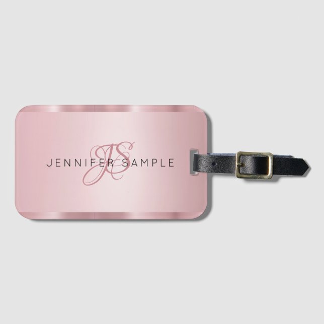 Étiquette À Bagage Rose Gold Monogramme Moderne Simple Élégant Modèle (Devant Horizontal)