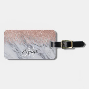 Étiquette À Bagage Rose Gold Ombre Parties scintillant Monogramme Mar