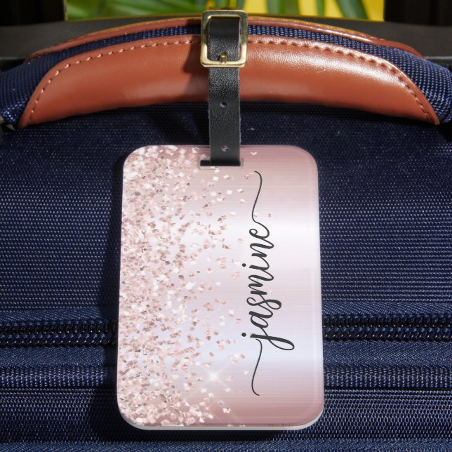 Étiquette À Bagage Rose Gold Pailleté Métallisé Féminin Monogramme No (Insitu Rectoal 2)