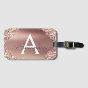 Étiquette À Bagage Rose Gold Parties scintillant Métal Monogramme Nom