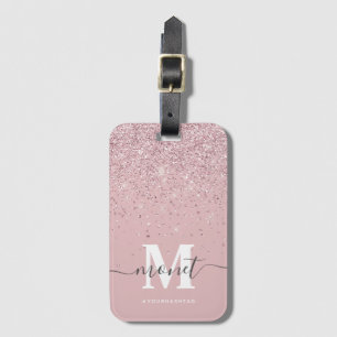 Étiquette À Bagage Rose Gold Parties scintillant Monogramme élégant N