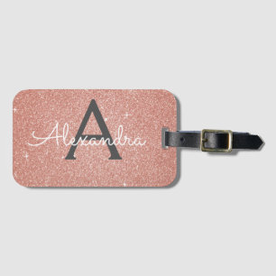 Étiquette À Bagage Rose Gold Rose Pailletée Monogramme Nom