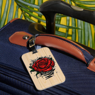 Étiquette À Bagage Rose Graffiti Rouge Art Grunge Bois Rustique