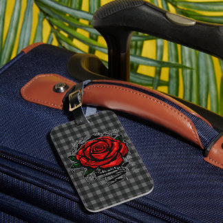 Étiquette À Bagage Rose Graffiti Rouge Gingham Noir Gris Grunge