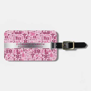 Étiquette À Bagage Rose moderne de motif de soins d'infirmière décoré