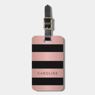 Étiquette À Bagage Rose moderne Gold Black Striped Girl Personnalisé