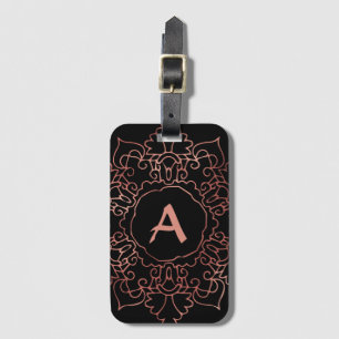 Étiquette À Bagage Rose moderne Rose Gold Foil Mandala Monogramme Noi