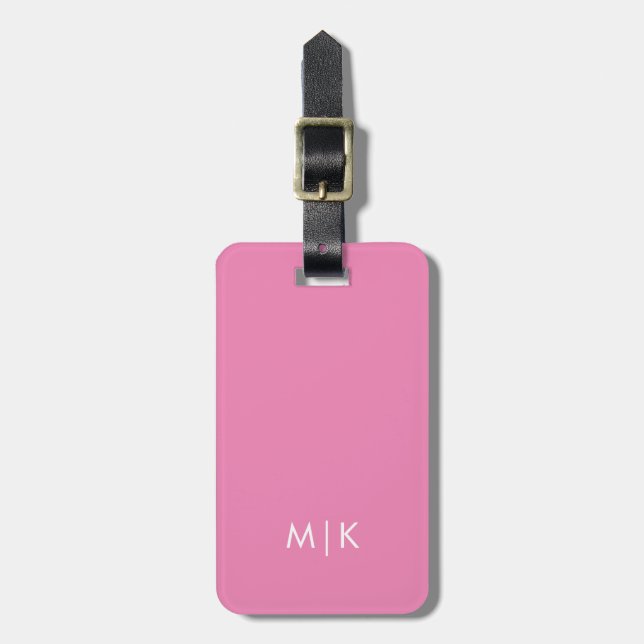 Étiquette À Bagage rose | Monogramme moderne (Devant Vertical)