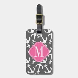 Étiquette À Bagage Rose nautique Girly de charbon de bois d'Ancres