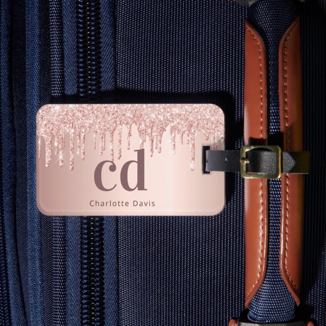 Étiquette À Bagage Rose or gouttes nom monogramme (Insitu Rectoal 4)