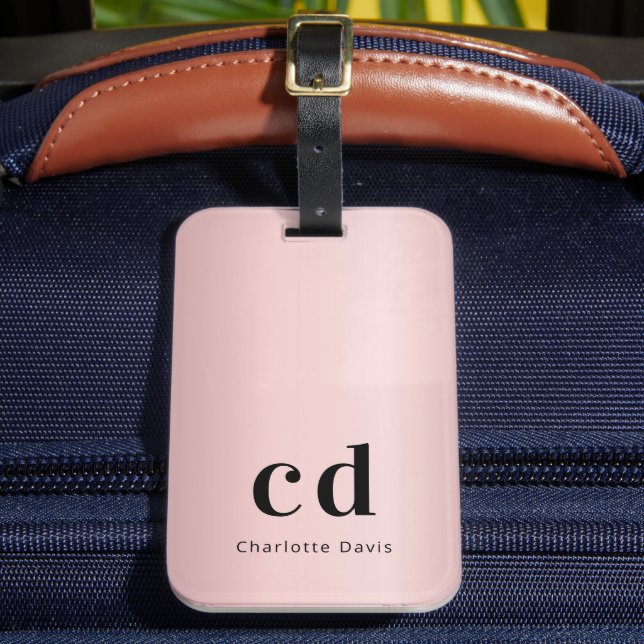 Étiquette À Bagage Rose or monogramme nom moderne (Insitu Rectoal 2)