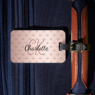 Étiquette À Bagage Rose or personnalisé monogramme initiales nom