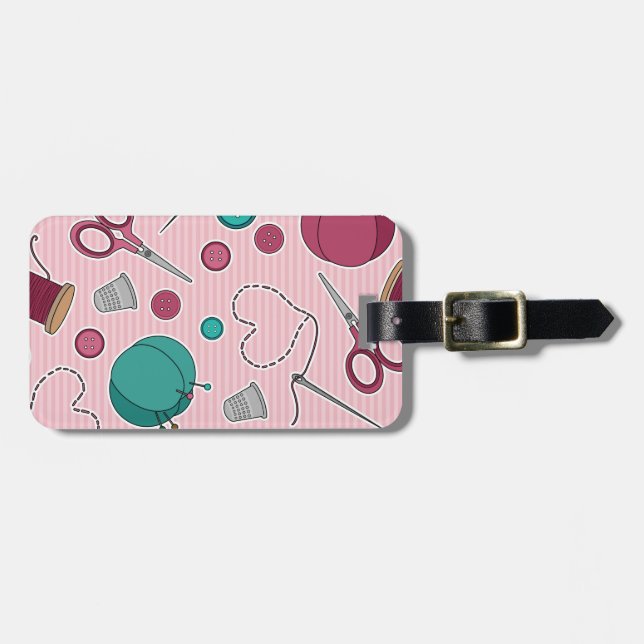 Étiquette À Bagage Rose orienté de couture mignon de motif (Devant horizontal)