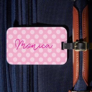 Étiquette À Bagage Rose Pâle Personnalisé à pois