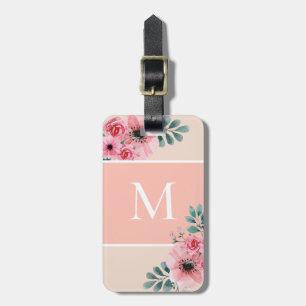 Étiquette À Bagage Rose pâle   Simple Color Block Monogram Floral