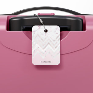 Étiquette À Bagage Rose Parties scintillant or Chevron Pink Marble Mo