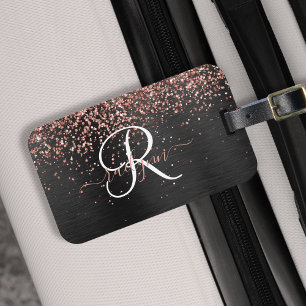 Étiquette À Bagage Rose personnalisé Parties scintillant or noir Étin
