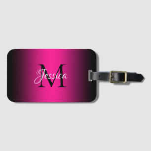 Étiquette À Bagage Rose profond et monogramme élégant ombré noir