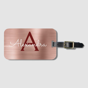 Étiquette À Bagage Rose Rose Gold Burgundy Métallc Monogram