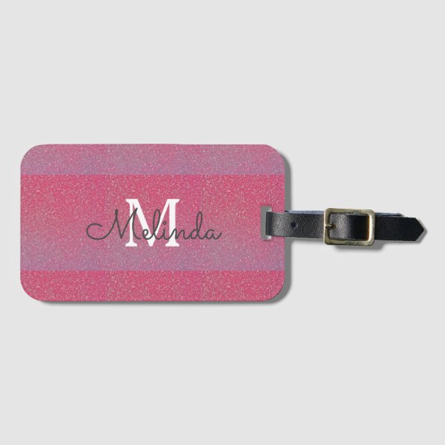 Étiquette À Bagage Rose Rose Or Ombre Girl Monogramme Nom initial (Devant Horizontal)